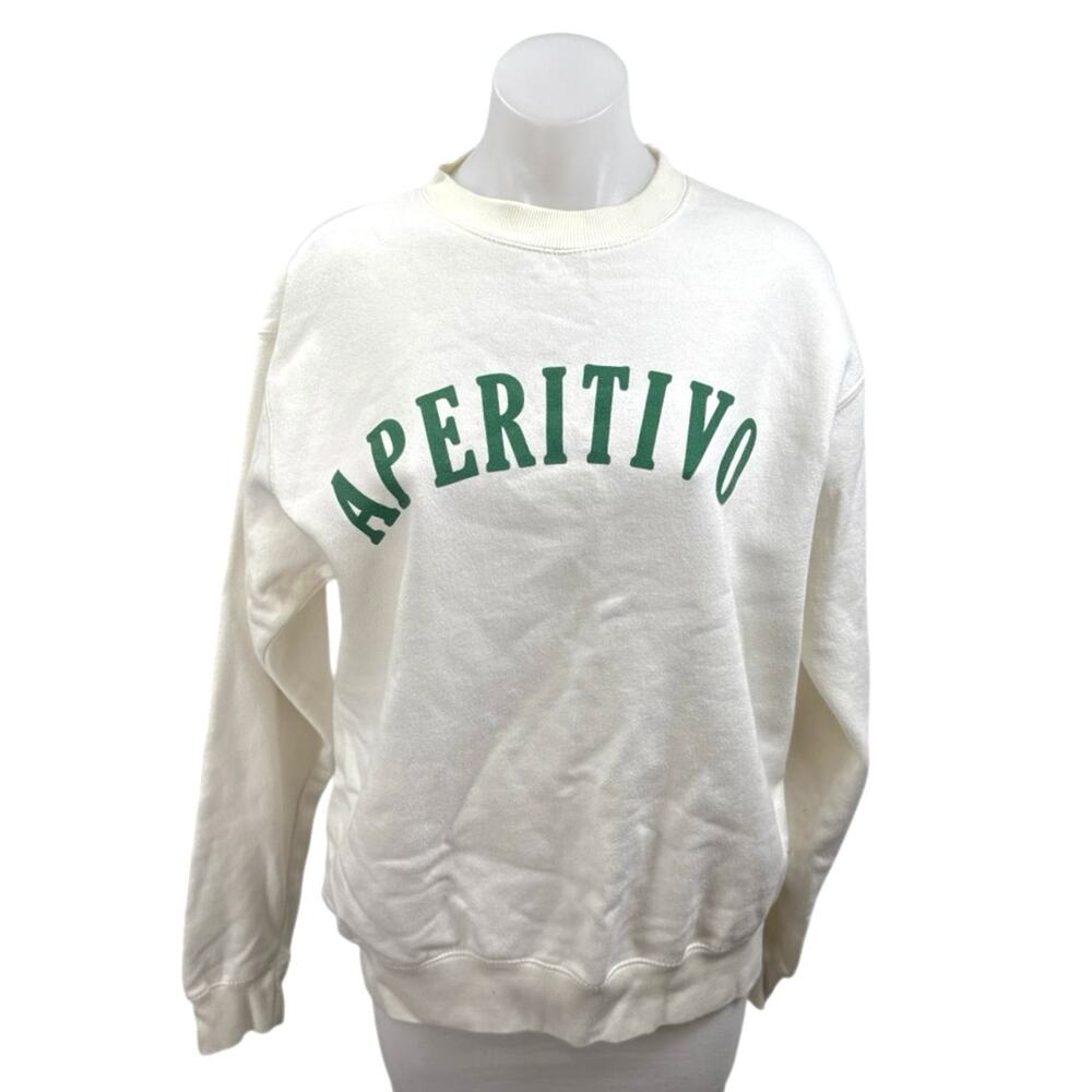 Departure Aperitivo Cream Long Sleeve Crew Neck Pullover Sweatshirt Top Size M